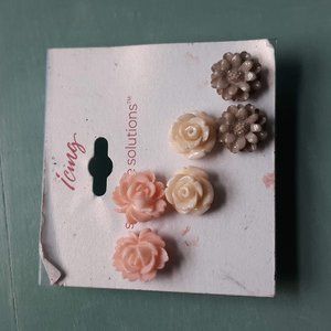 Flower Earrings Three Pair